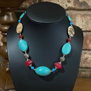 Howlite and red stone southwest statement necklace